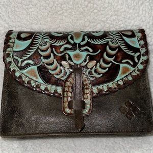 Patricia Nash distressed Lanza turquoise tooled crossbody purse